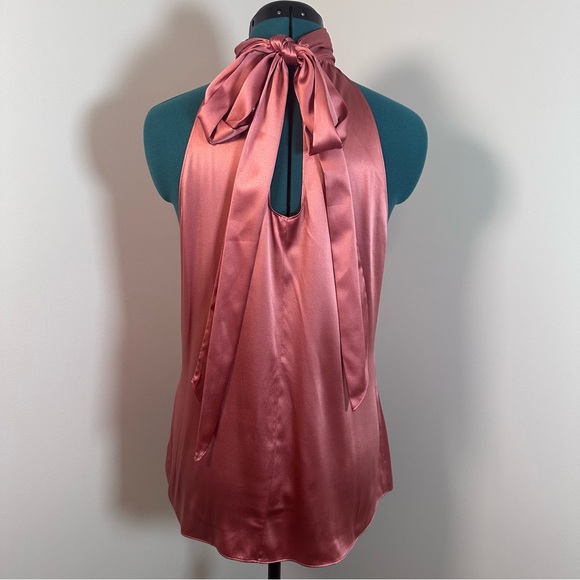 Ramy Brook Lori Silk High Neck Bow Halter Blouse in Deep Blush - Size Large - Picture 4 of 14